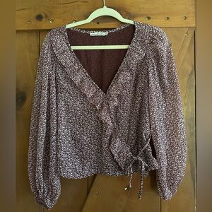Abercrombie & Fitch Floral Maroon Wrapped Blouse Sz M
